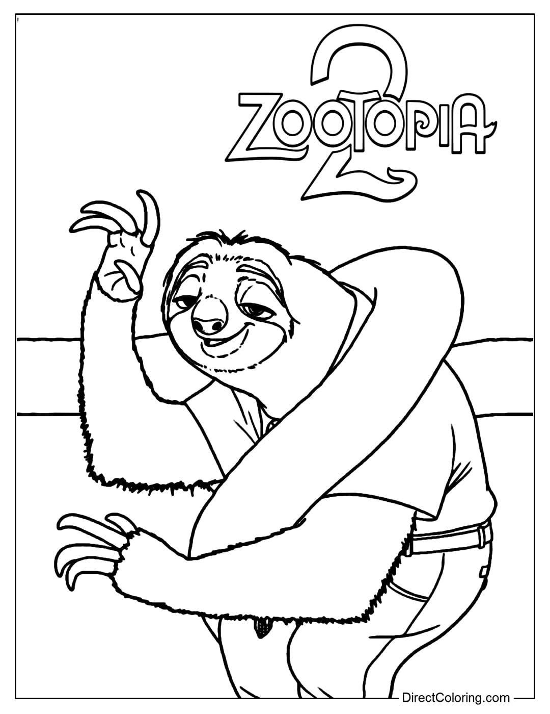 Flash the Sloth is relaxed, with a slow smile and gentle waving as Gary wraps around him.