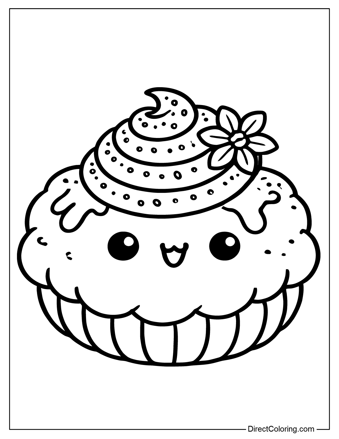 Kawaii Cupcake Coloring Page