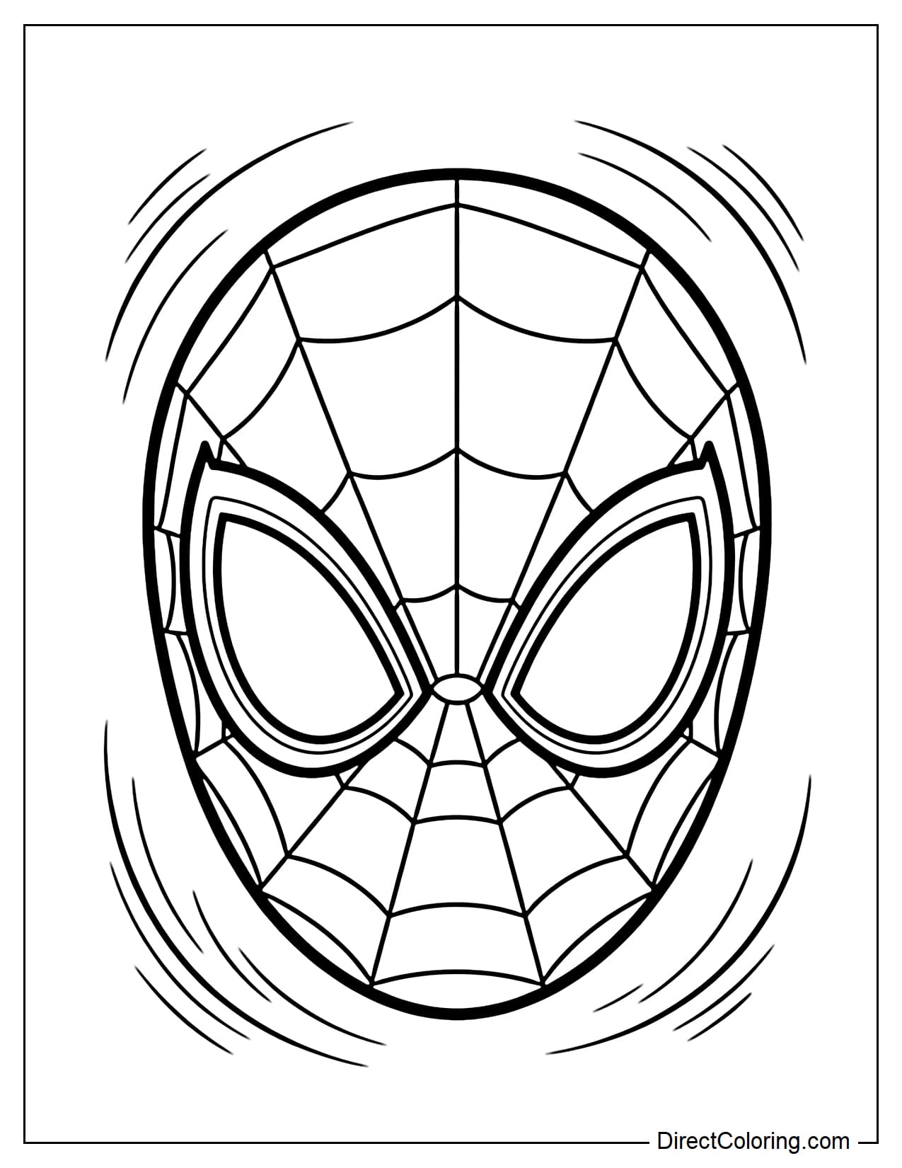 Close-up of the Spider-Man mask with prominent large eyes and simple spider web lines on the mask.