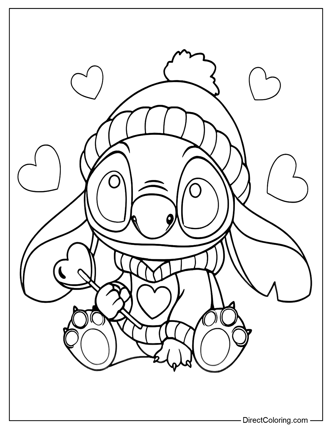 Stitch Holding a Heart Lollipop Coloring