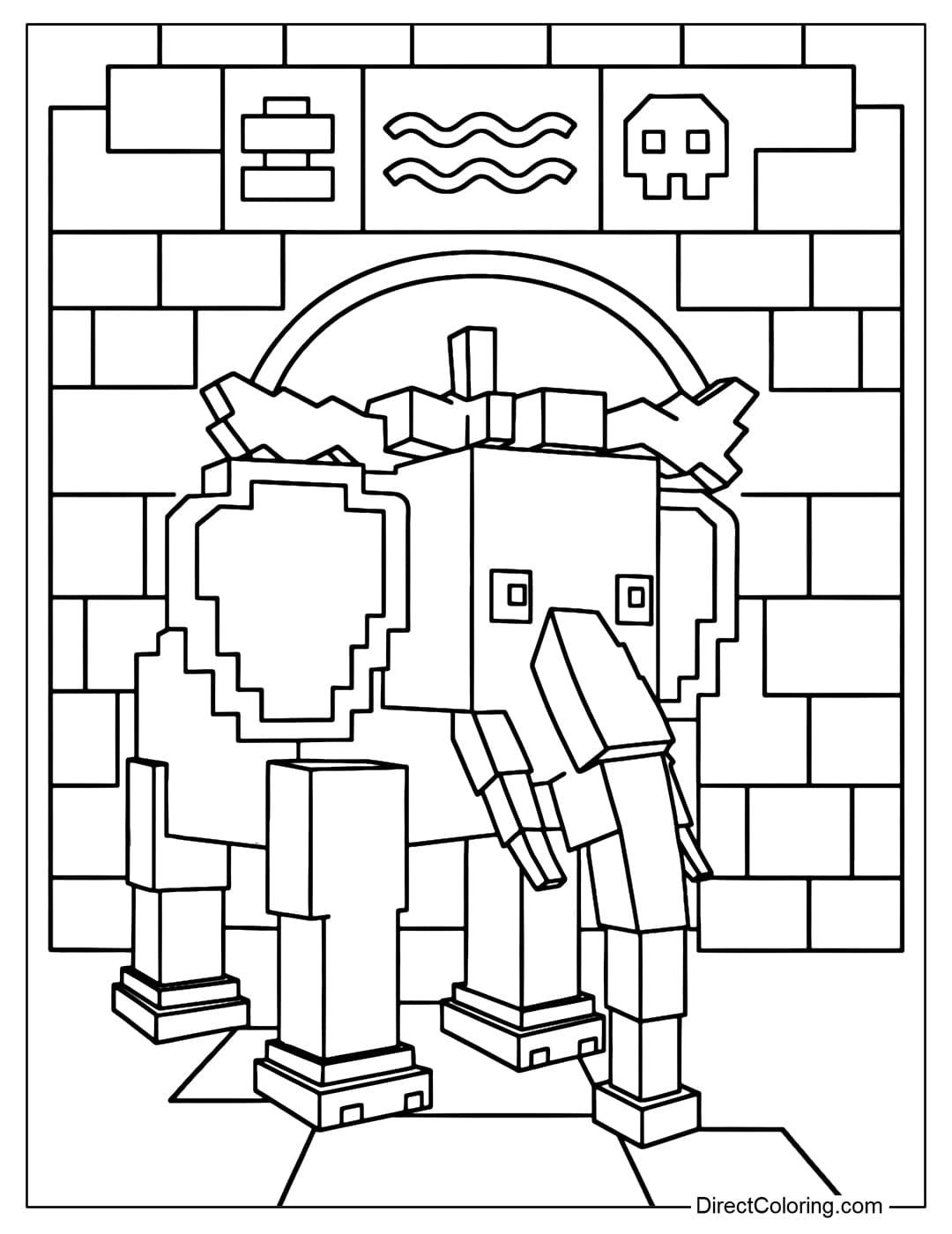 Strawberry Elephant Coloring Page in front of the puzzle gate in Steal a Brainrot Game, there are some simple lego icons.