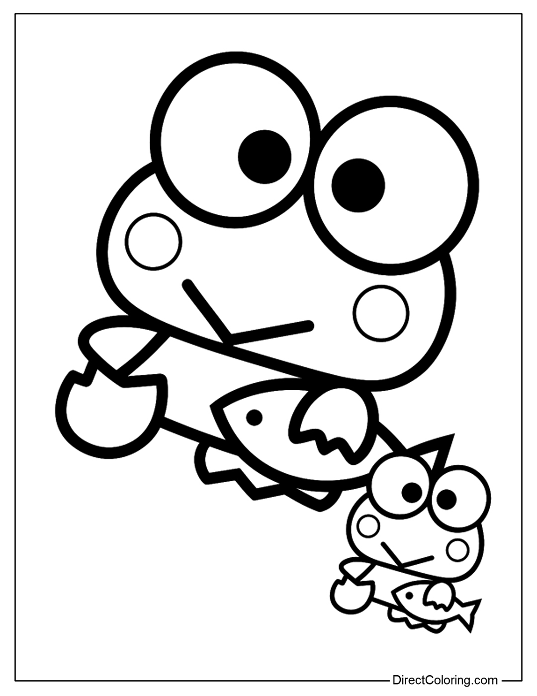 Keroppi Catching Fish Coloring Page