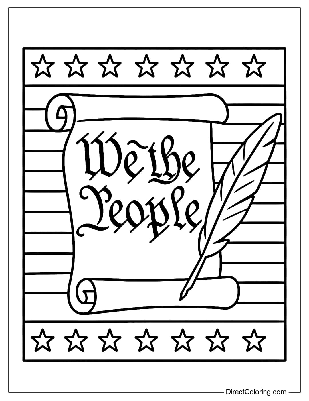 Ancient quill and scroll coloring page with the words 