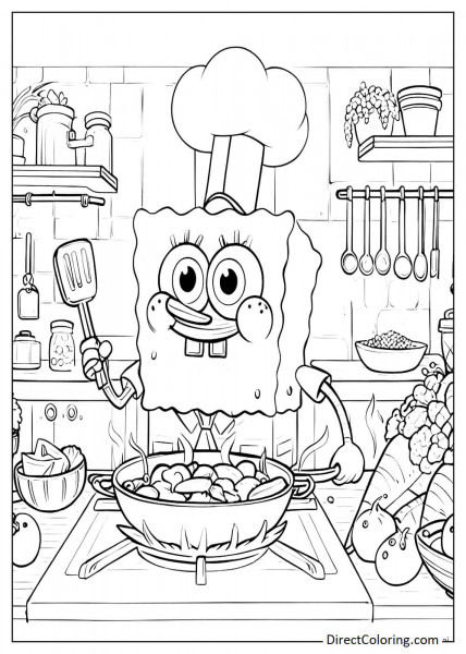 SpongeBob cooking as a chef