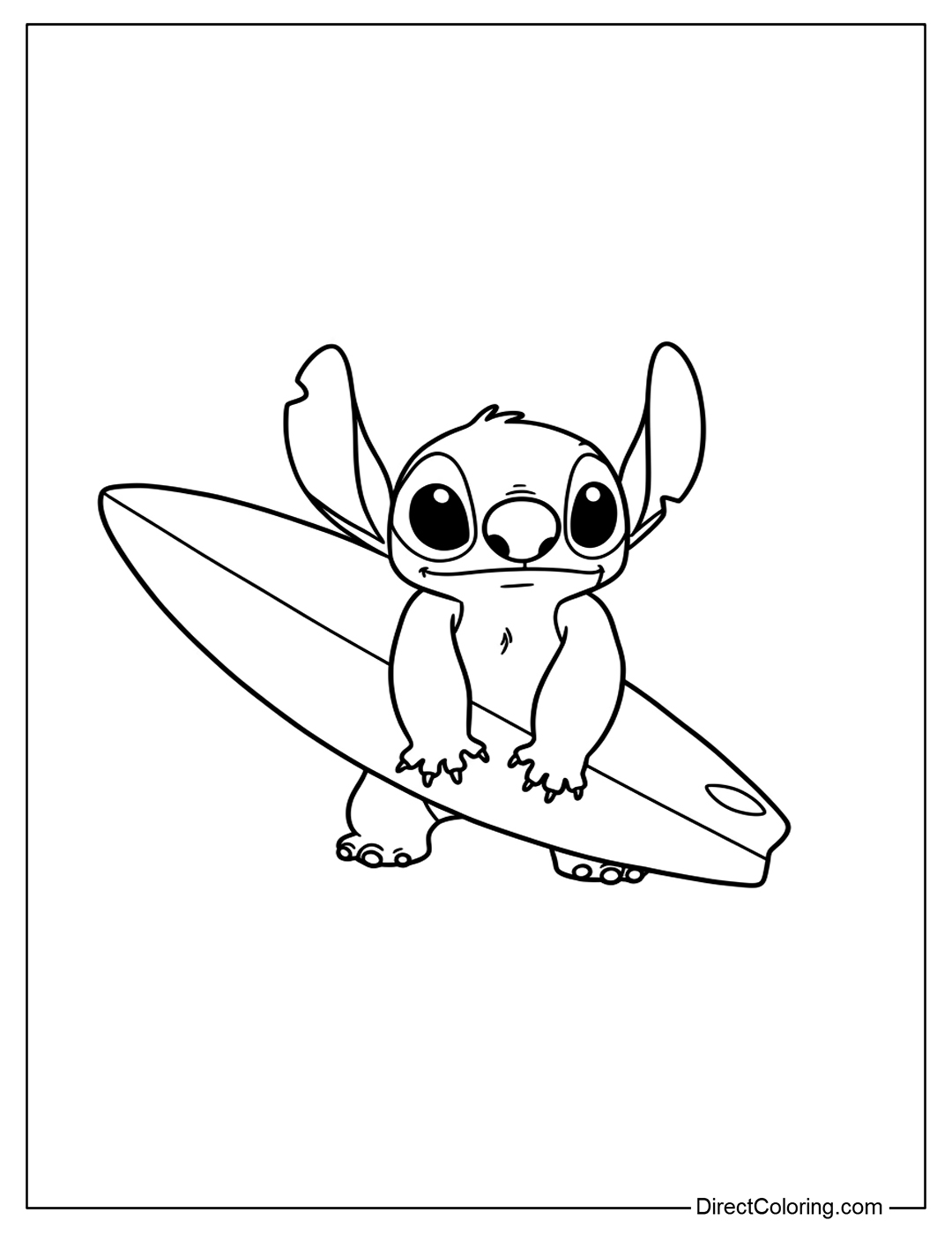 Stitch Holding a Surfboard Coloring Page