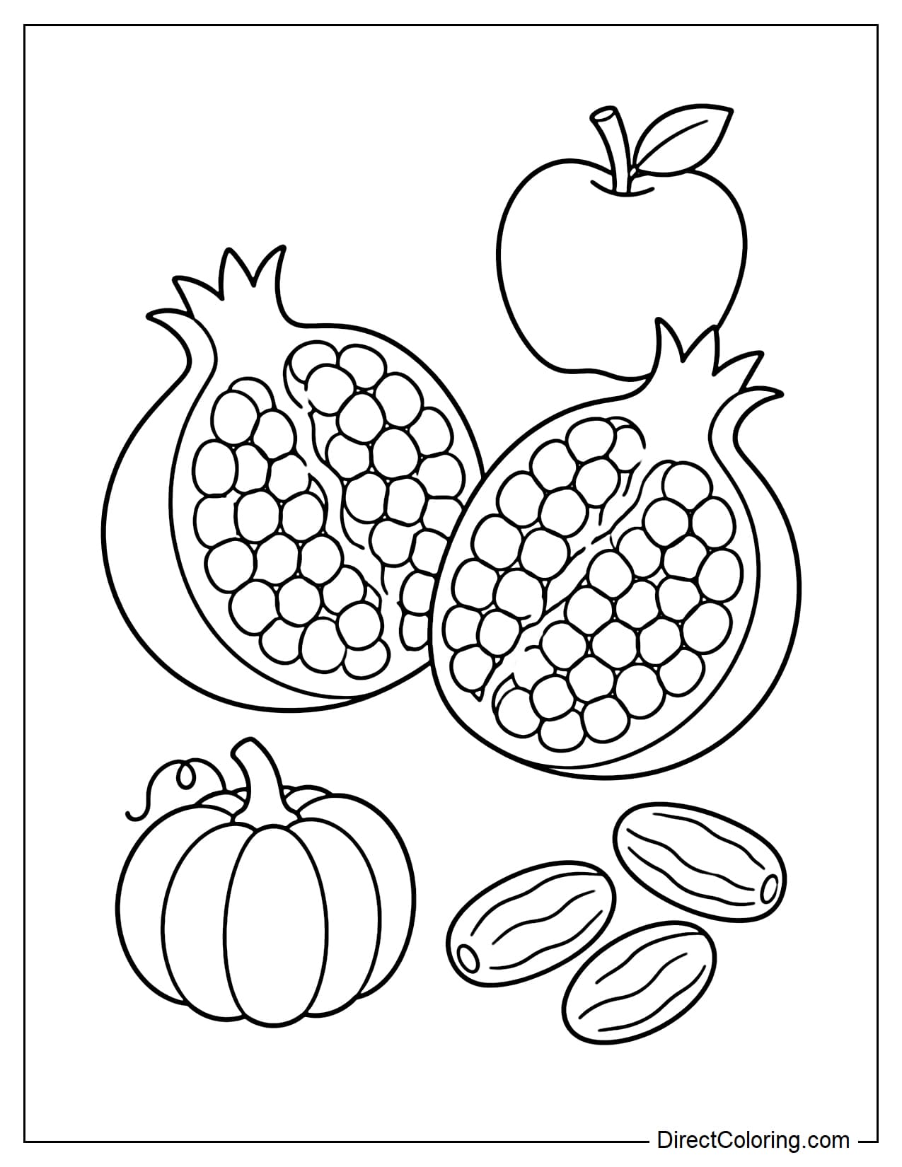 A large pomegranate cut in half, surrounded by a few other simple fruits.