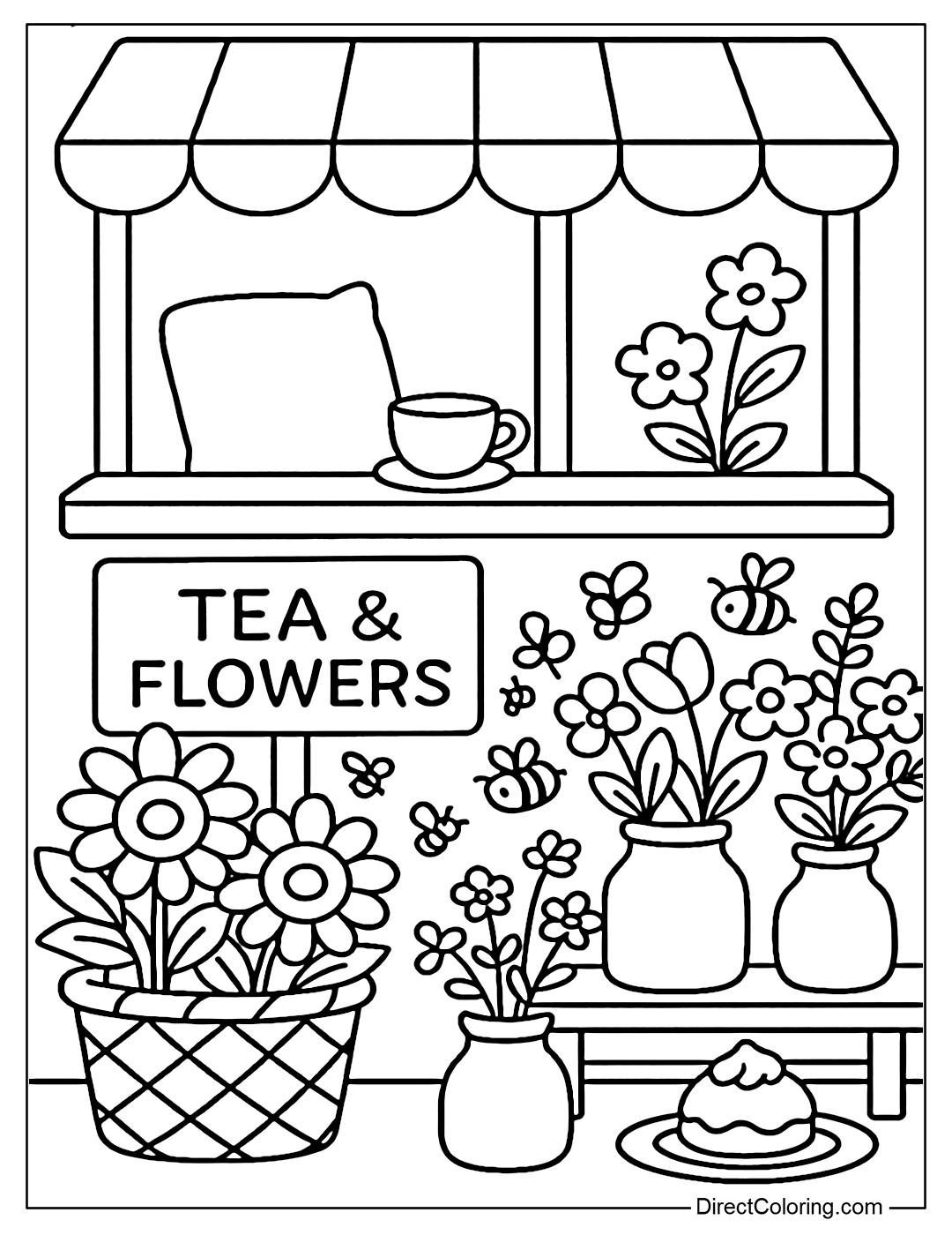 A small flower stall outside the tea room, with a 