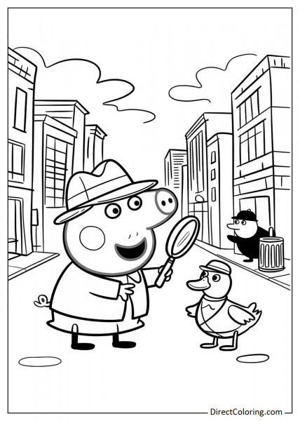 Peppa Pig detective coloring page
