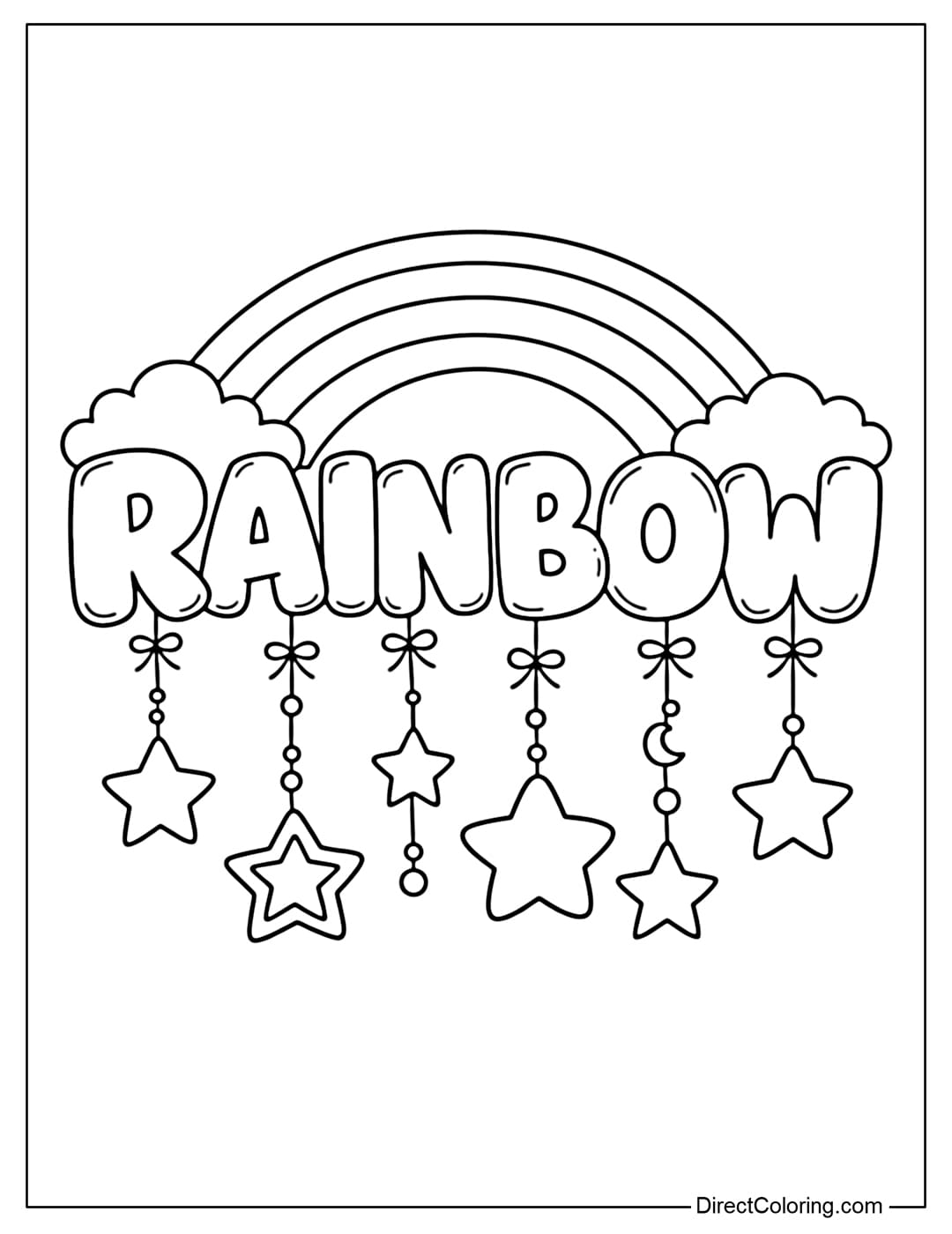 The rainbow coloring page above features the word 