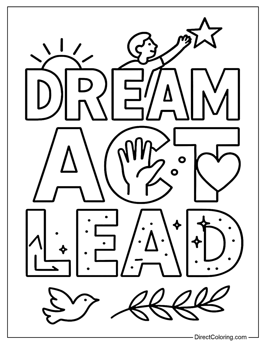 The coloring page of the three words 