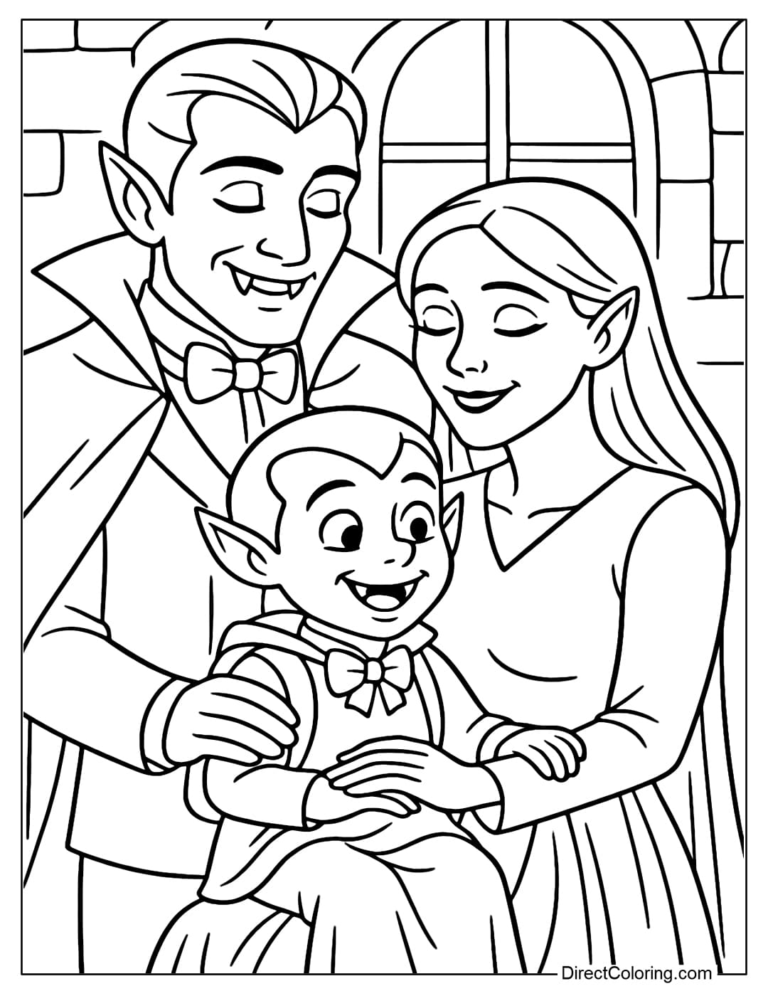 Vampire Family Coloring Page Vampire family coloring page together in the castle, full of affection.
