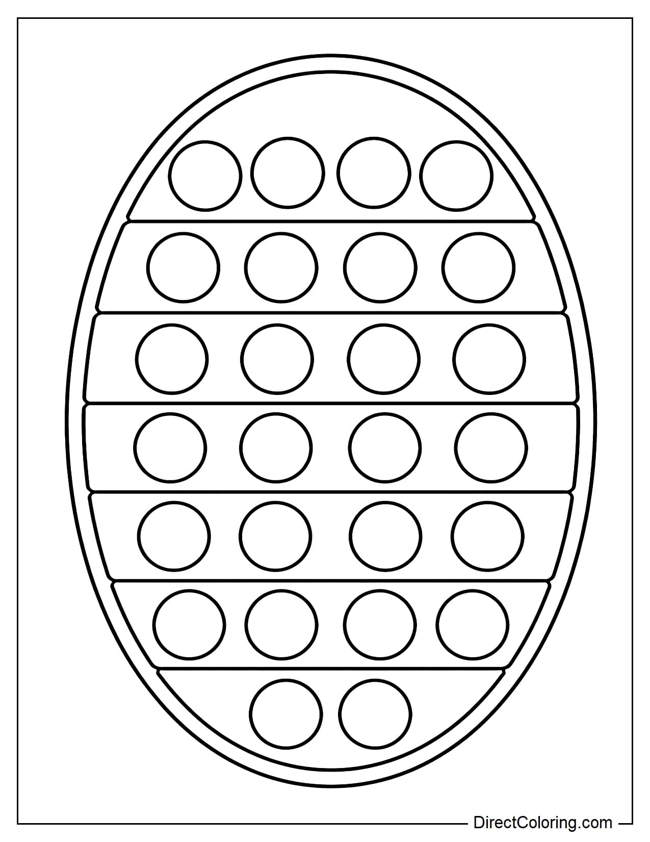 An oval pop it with evenly spaced round bubbles in a rounded shape.
