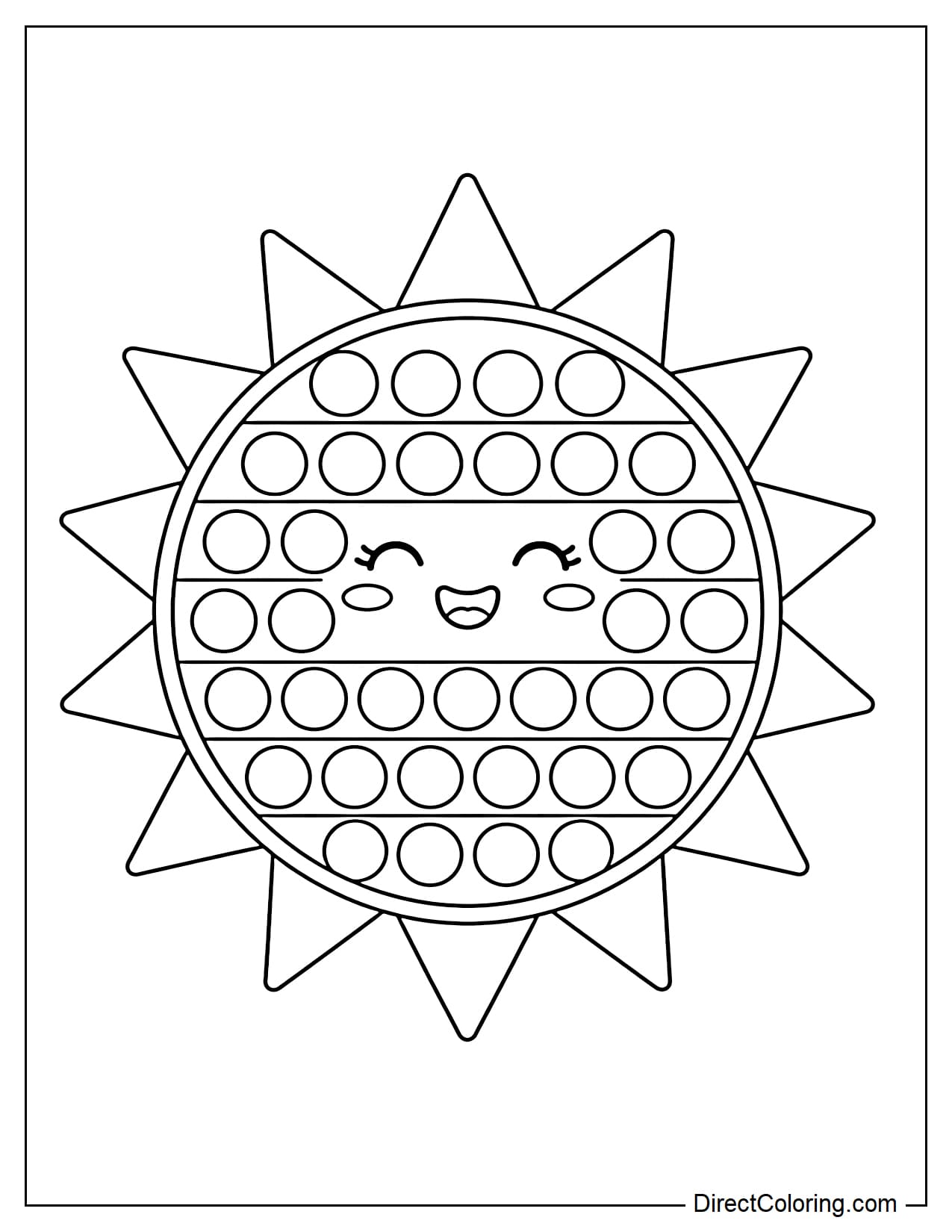 A simple round sun-shaped pop-it with large sunbeams around it, and round bubbles evenly arranged within the sun.