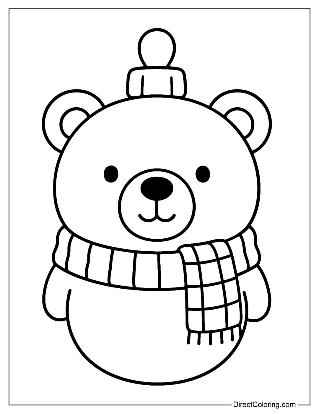 Mini brown bear ornament coloring page with scarf.