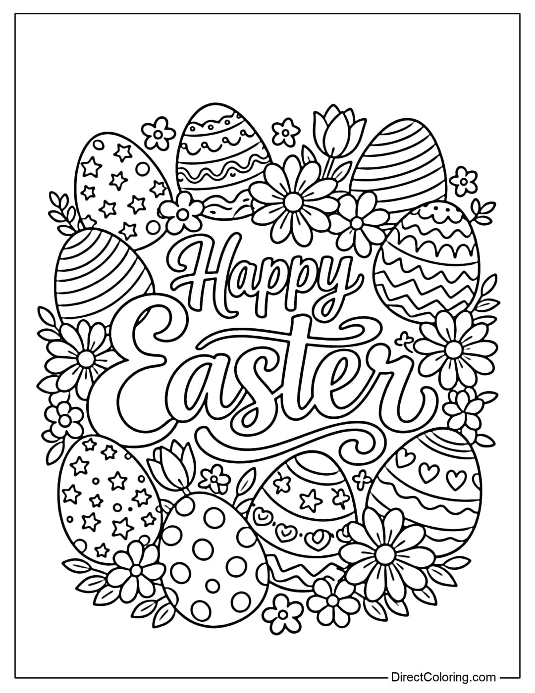A coloring page with the words 