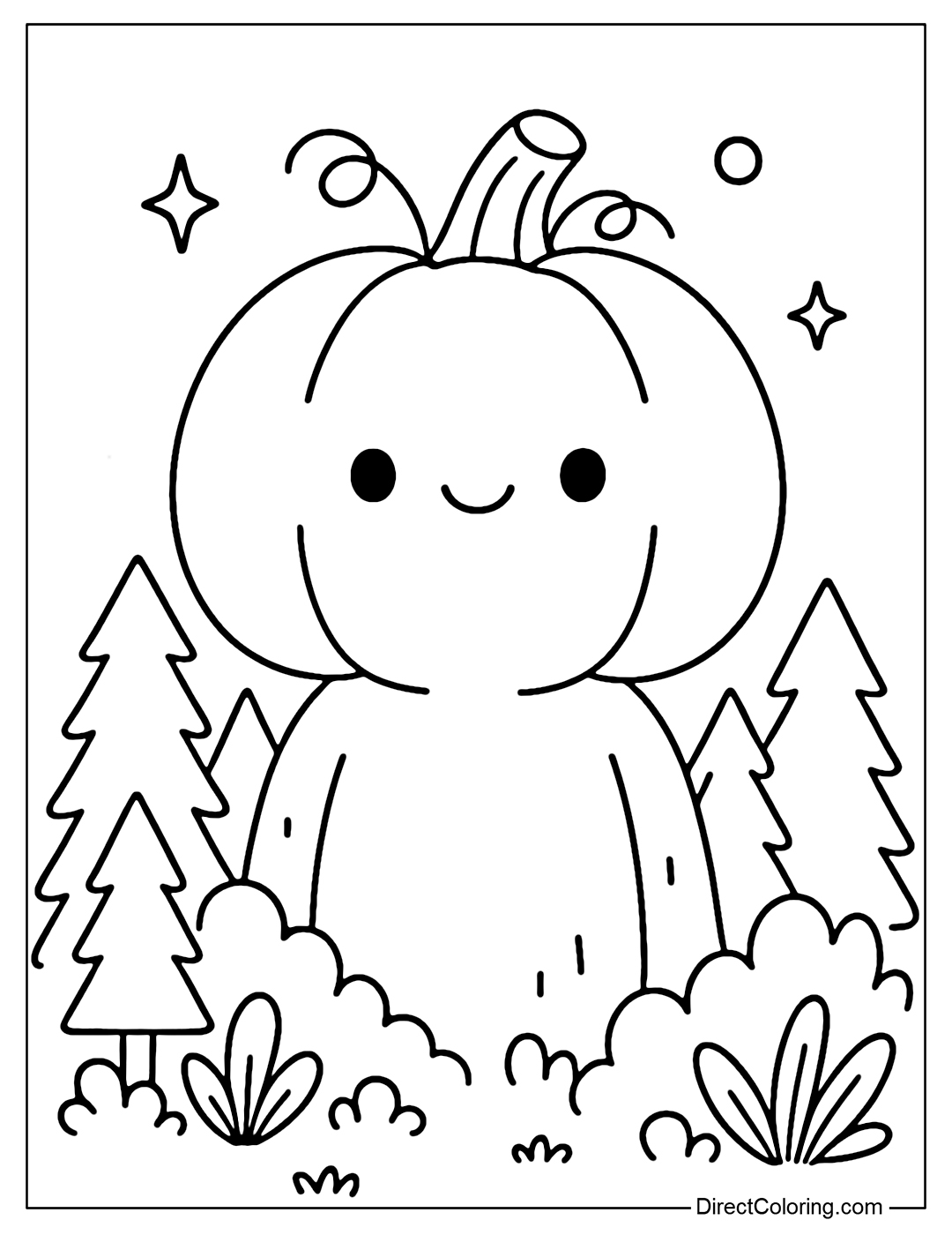 A giant pumpkin coloring page like a forest guardian spirit.