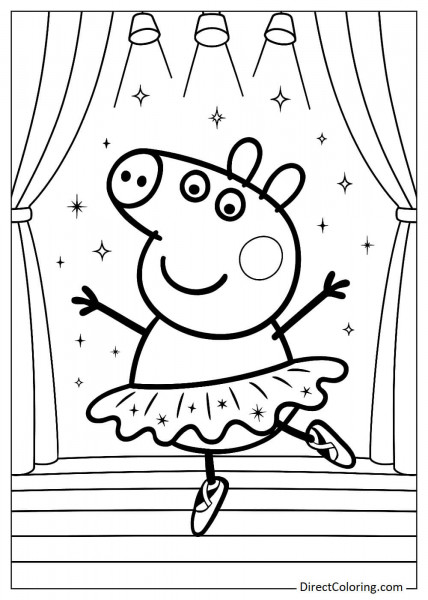 Peppa Pig in ballet dress performing on stage coloring page
