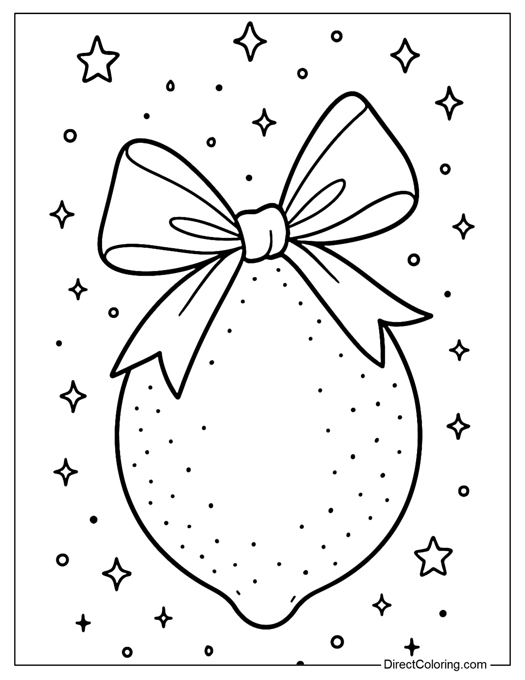 A lemon coloring page wrapped in a ribbon, surrounded by small stars and shiny beads, creating a cheerful, cute atmosphere.