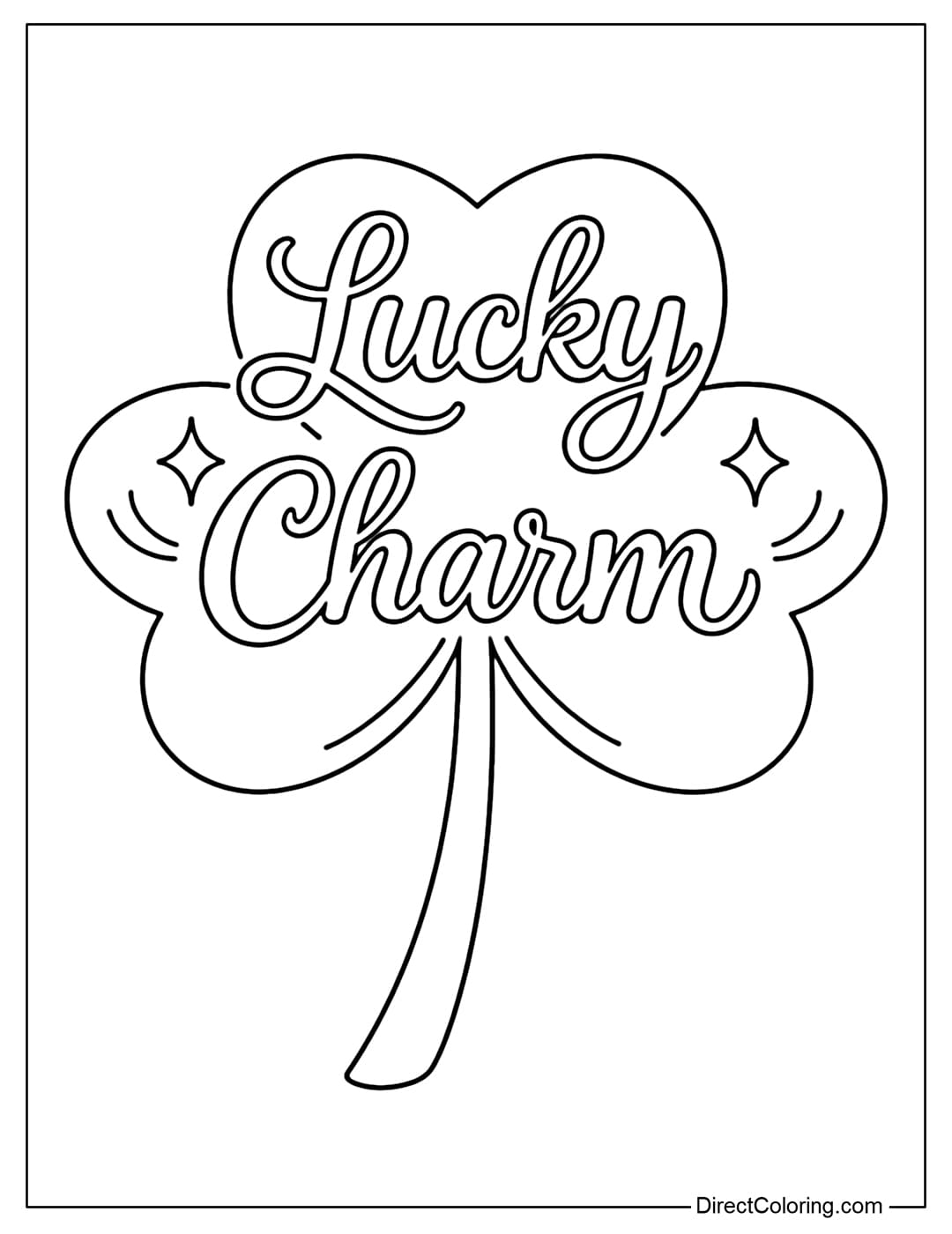 A simple shamrock coloring page with the words 