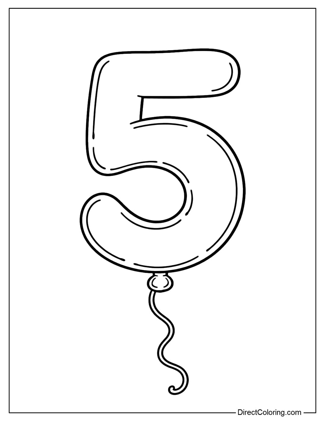 A coloring page of a large, easy-to-color number 5 balloon.