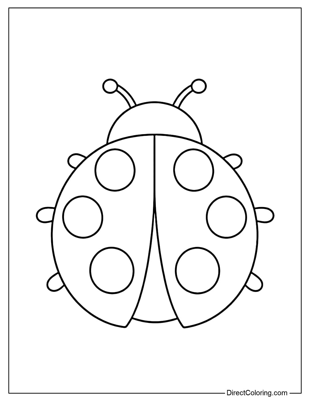 Coloring page of a round-bodied ladybug with large, clear dots on its wings for easy coloring.