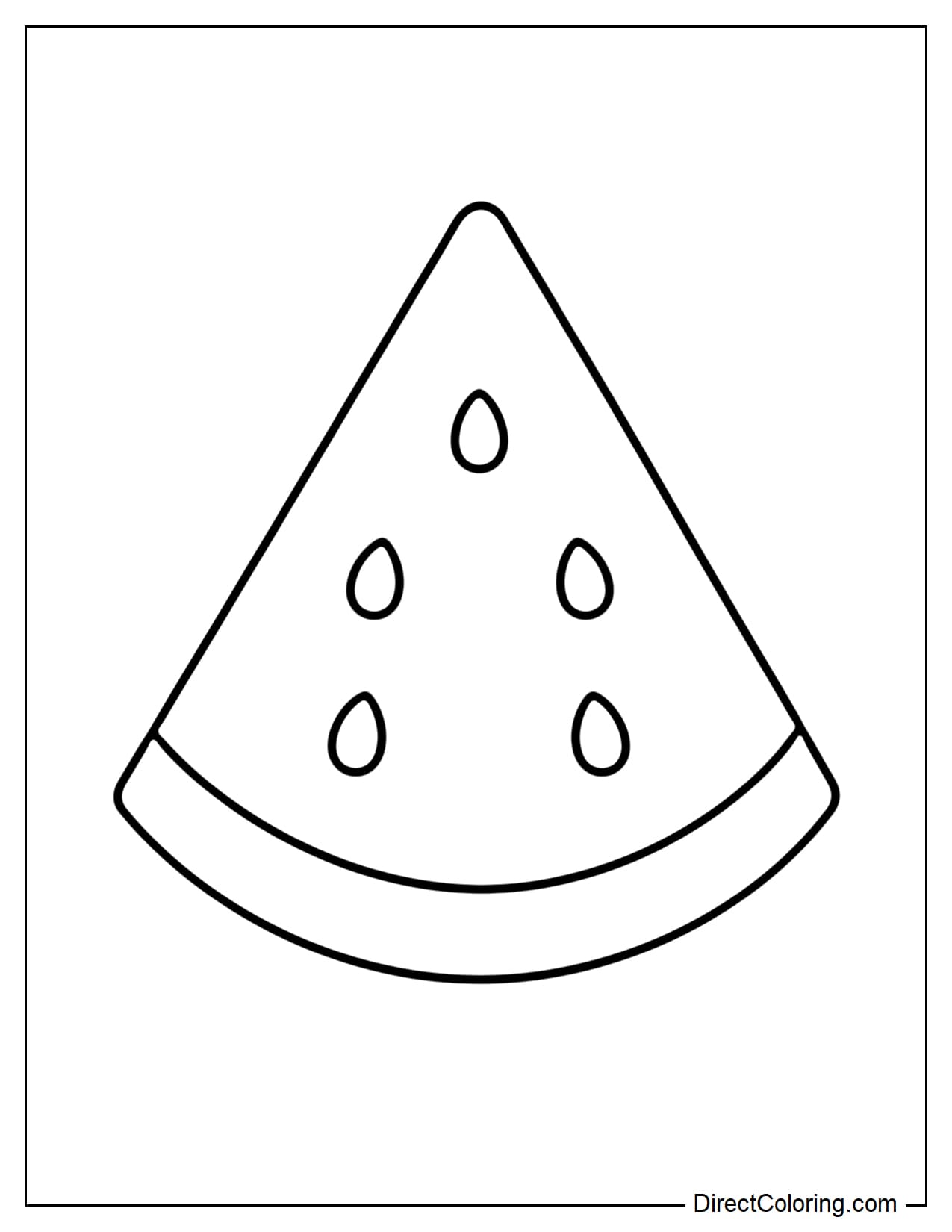 A large slice of watermelon with clearly separated rind and flesh, large and few seeds.