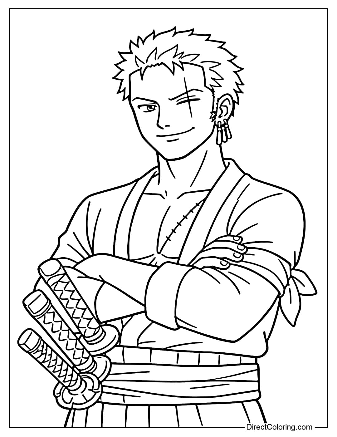 Zoro crossed his arms and smiled slightly.