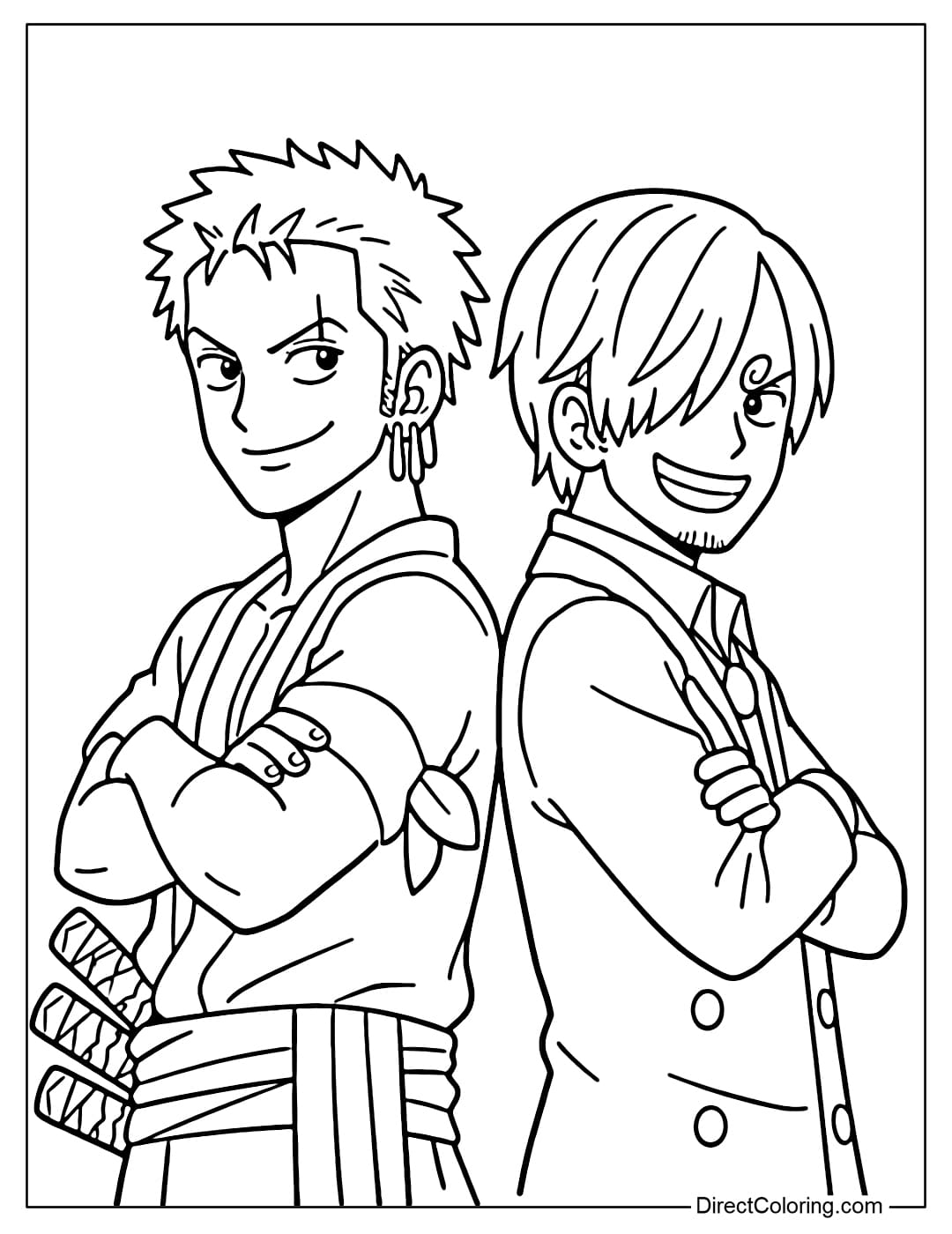 Zoro and Sanji stand back to back, looking confident.