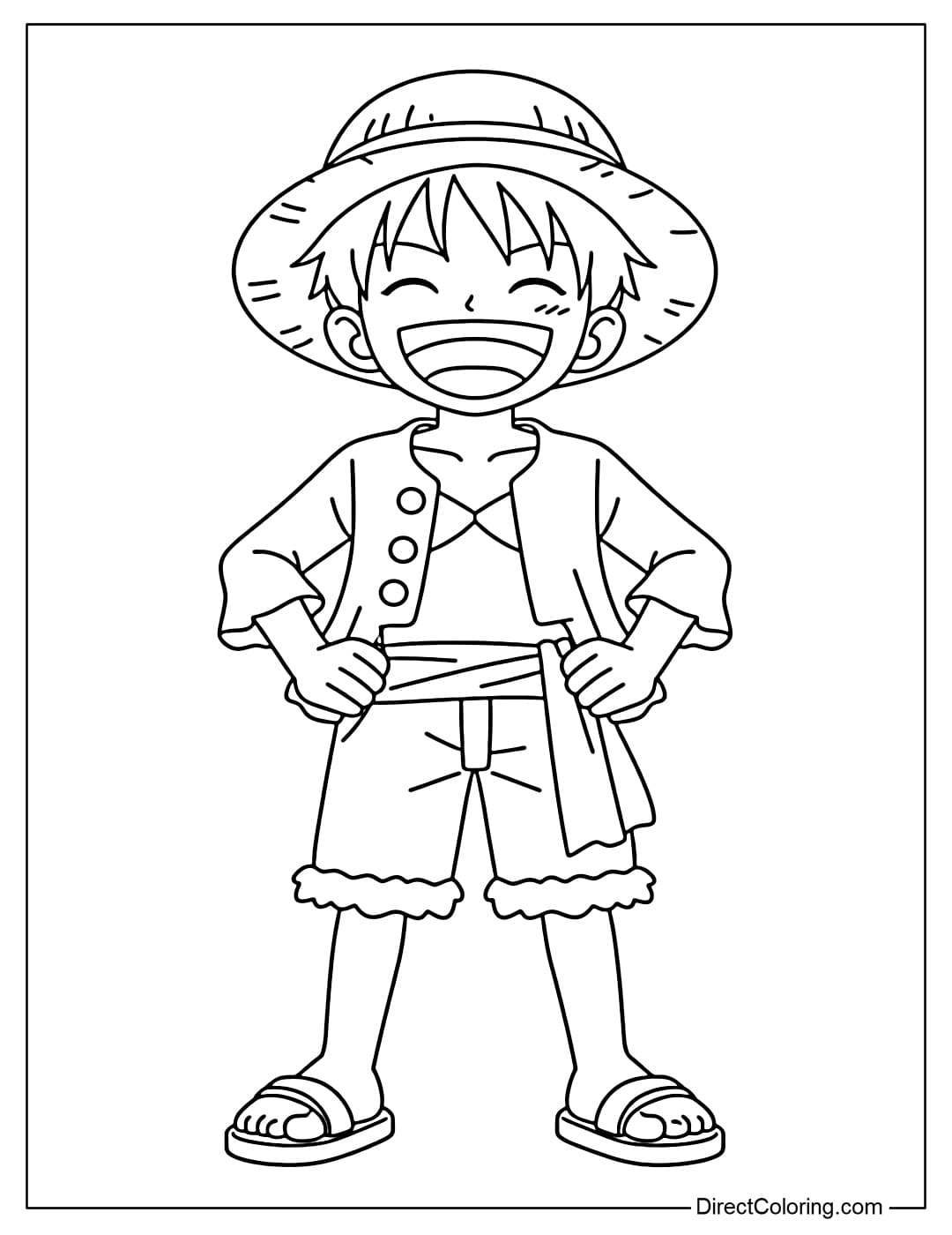 Luffy wearing a straw hat and smiling happily in a simple pose.