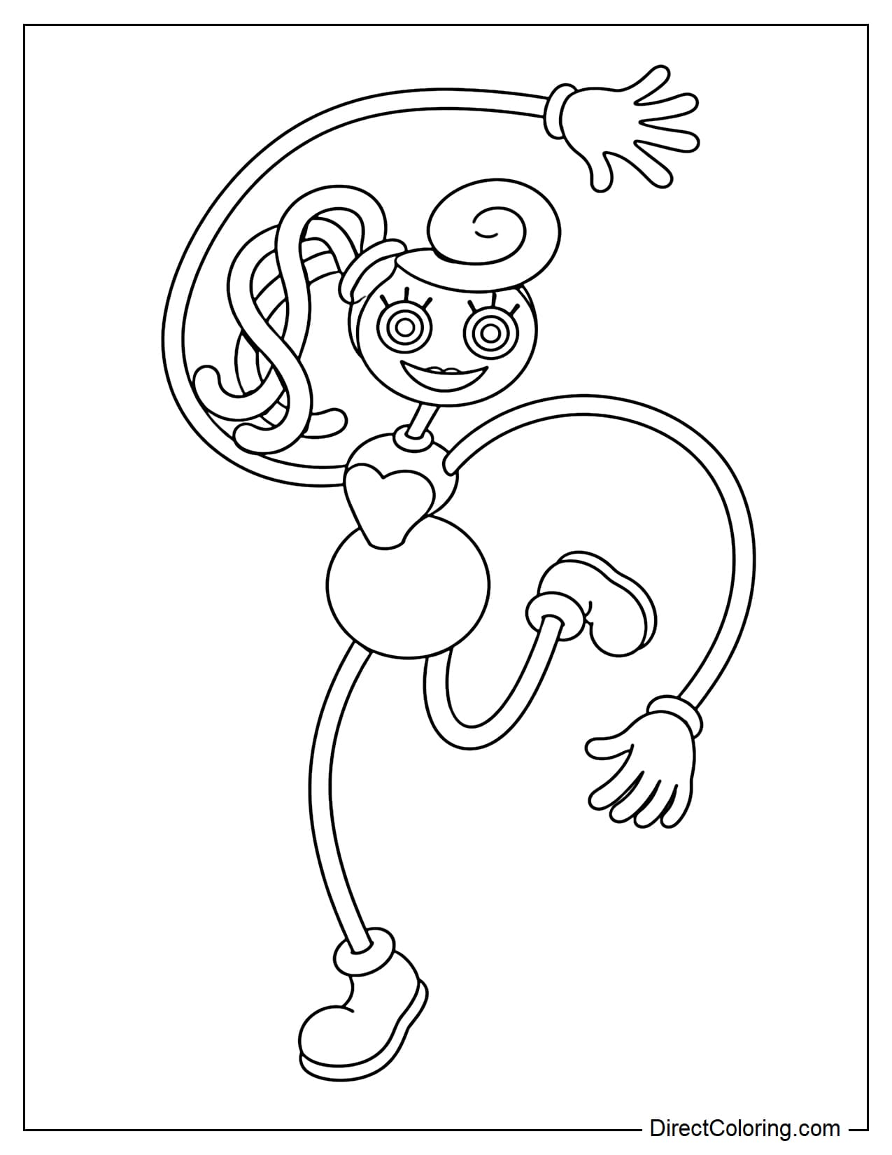 Mommy Long Legs poses dancing with one leg lifted, her long arms twirling around.
