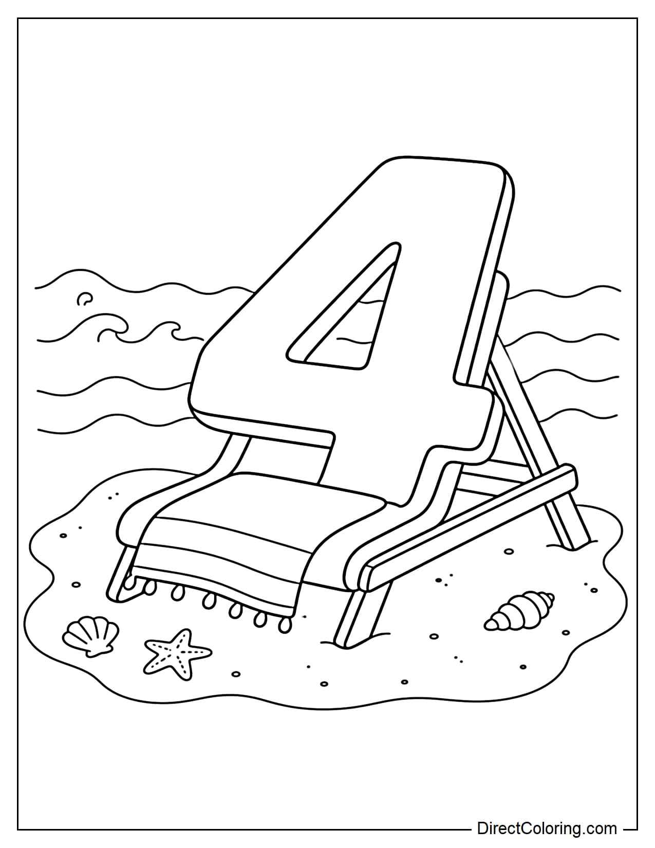 Number 4 is stylized as a beach chair, with a simple towel and a few wavy lines behind it.