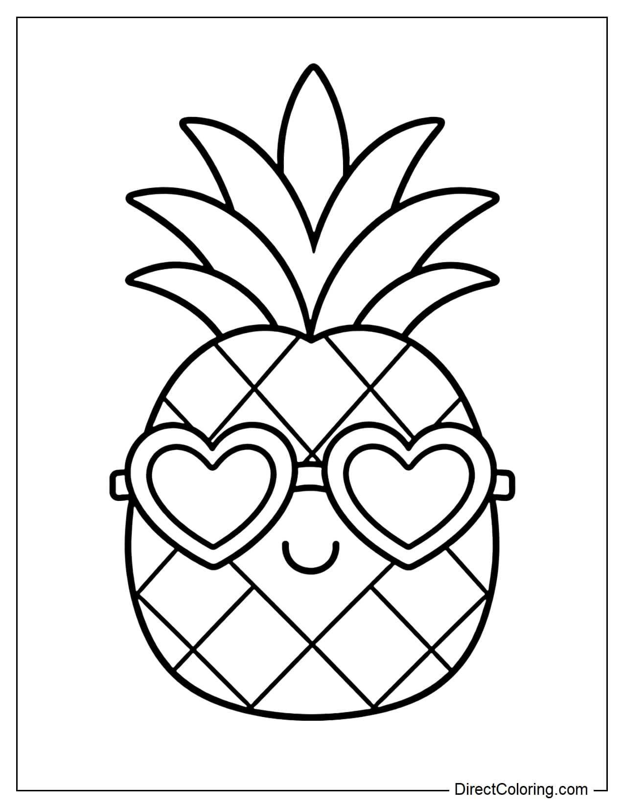 A cute pineapple wearing big heart-shaped sunglasses.