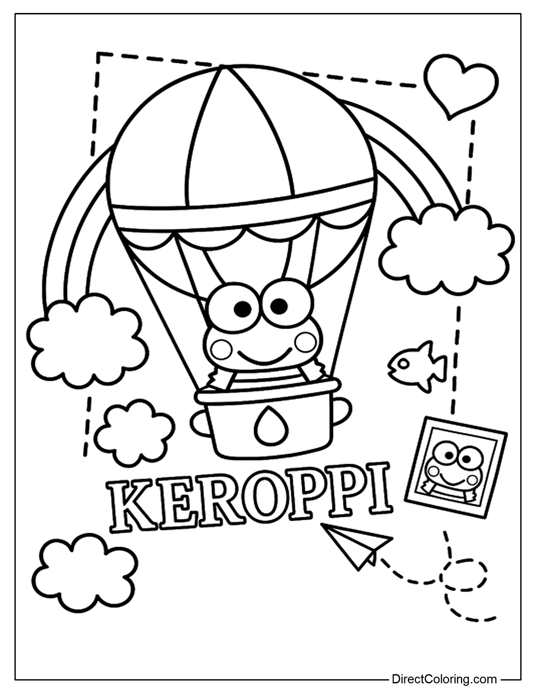 Keroppi with Hot Air Balloon Coloring Page Free