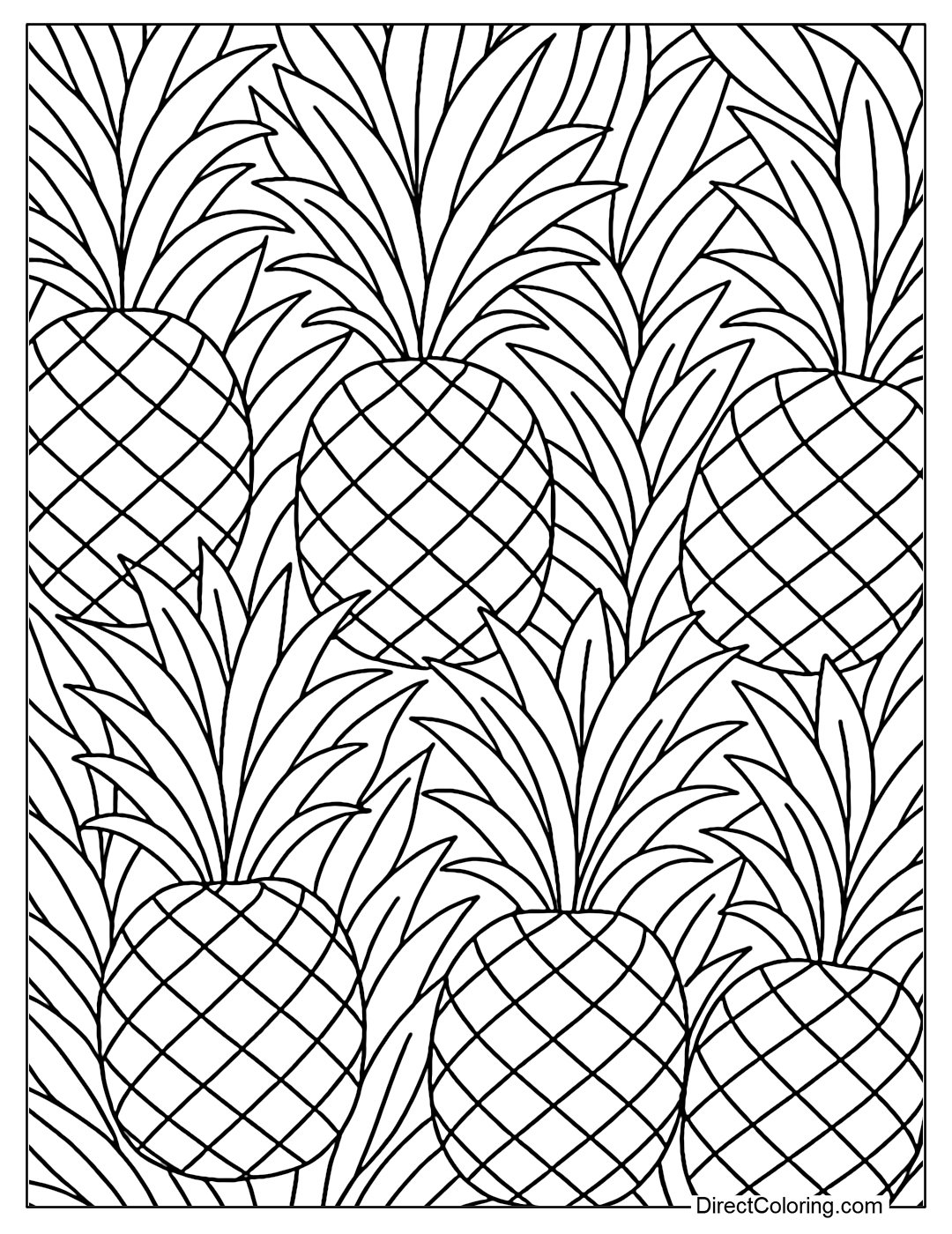 Pineapple and layered leaves pattern coloring page, creating a relaxing feeling.
