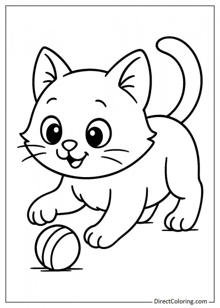 Cat playing with a small ball coloring page