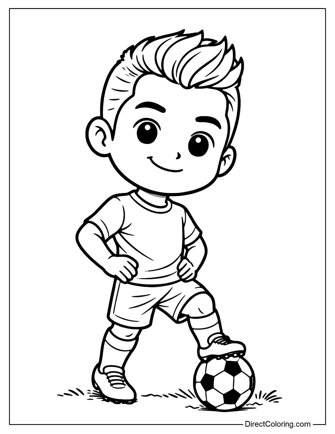 Cute cartoon-style Cristiano Ronaldo coloring pages, with a big head and small body.
