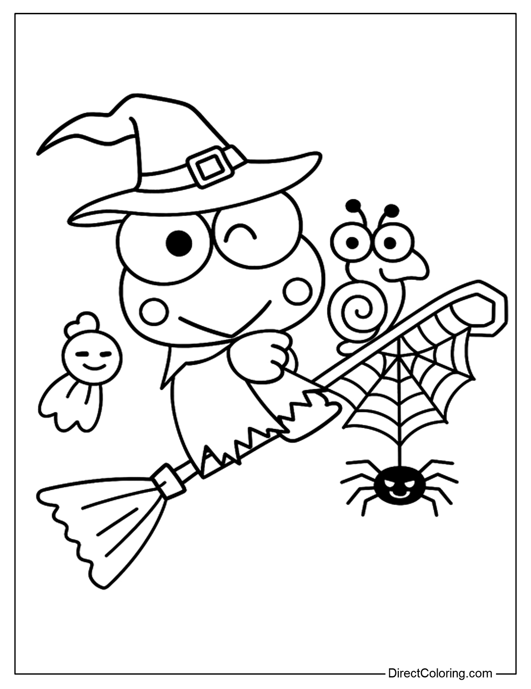Keroppi Witch Halloween Coloring Page Printable