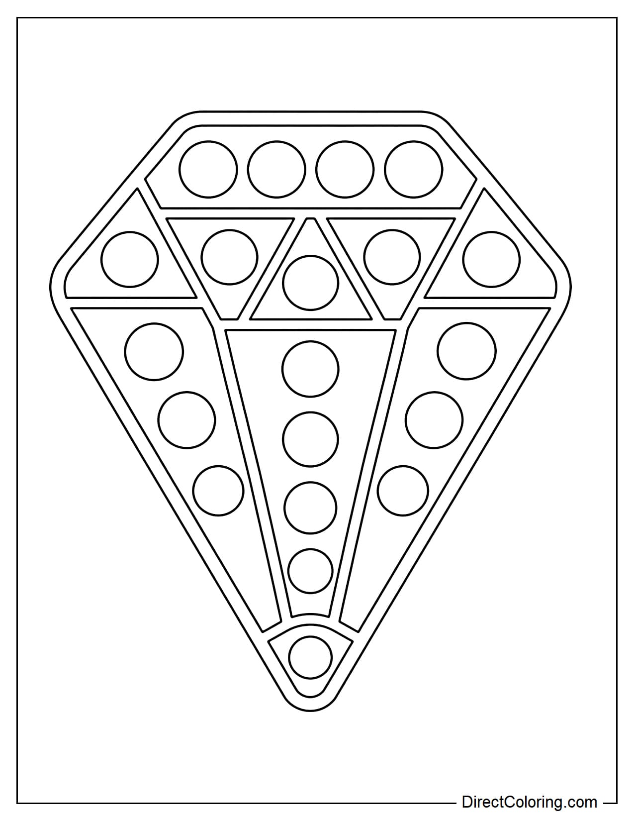 A diamond-shaped pop-it with gently rounded edges, the inside divided into simple facets, with round bubbles evenly distributed on each facet.