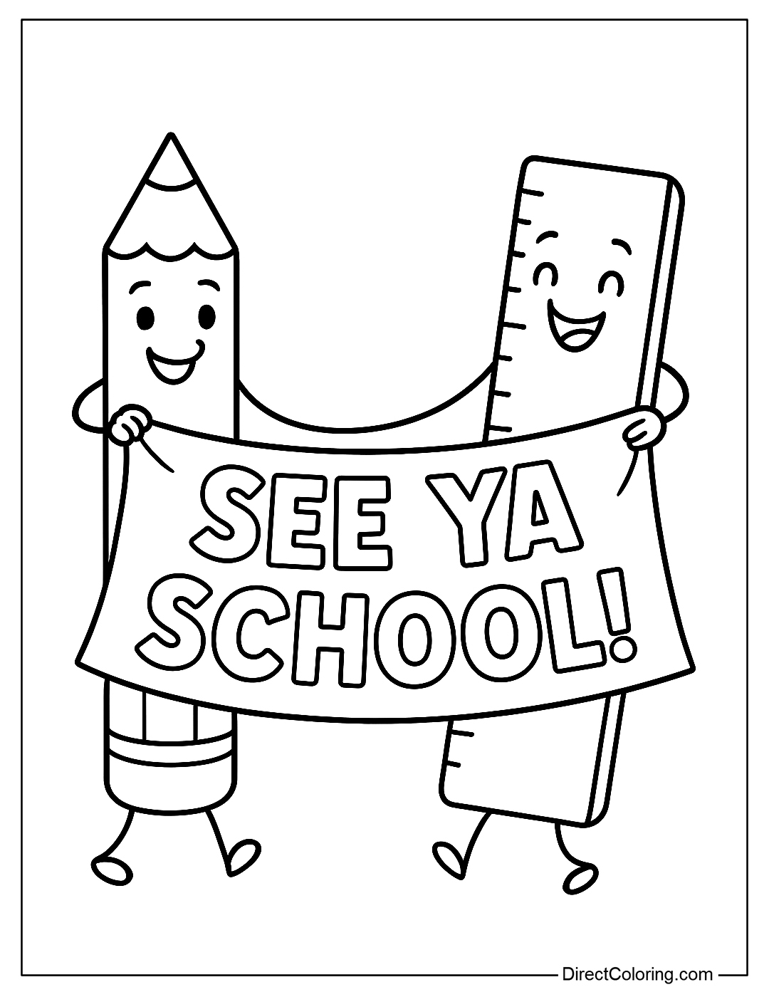 coloring page of pencils, rulers forming a banner 