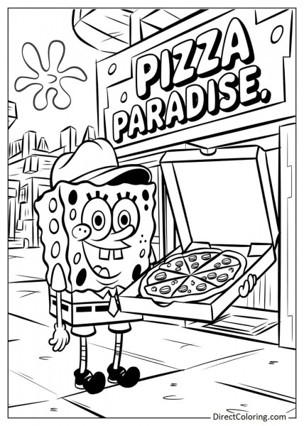 SpongeBob holding a pizza box coloring
