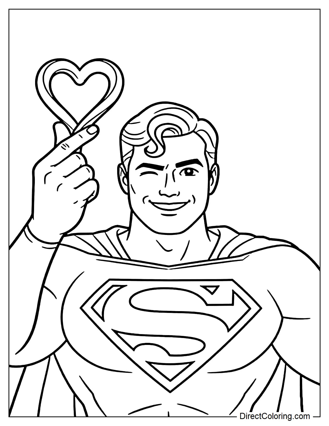 Superman winks and smiles cheerfully, one hand raised in a heart shape, a cute expression.