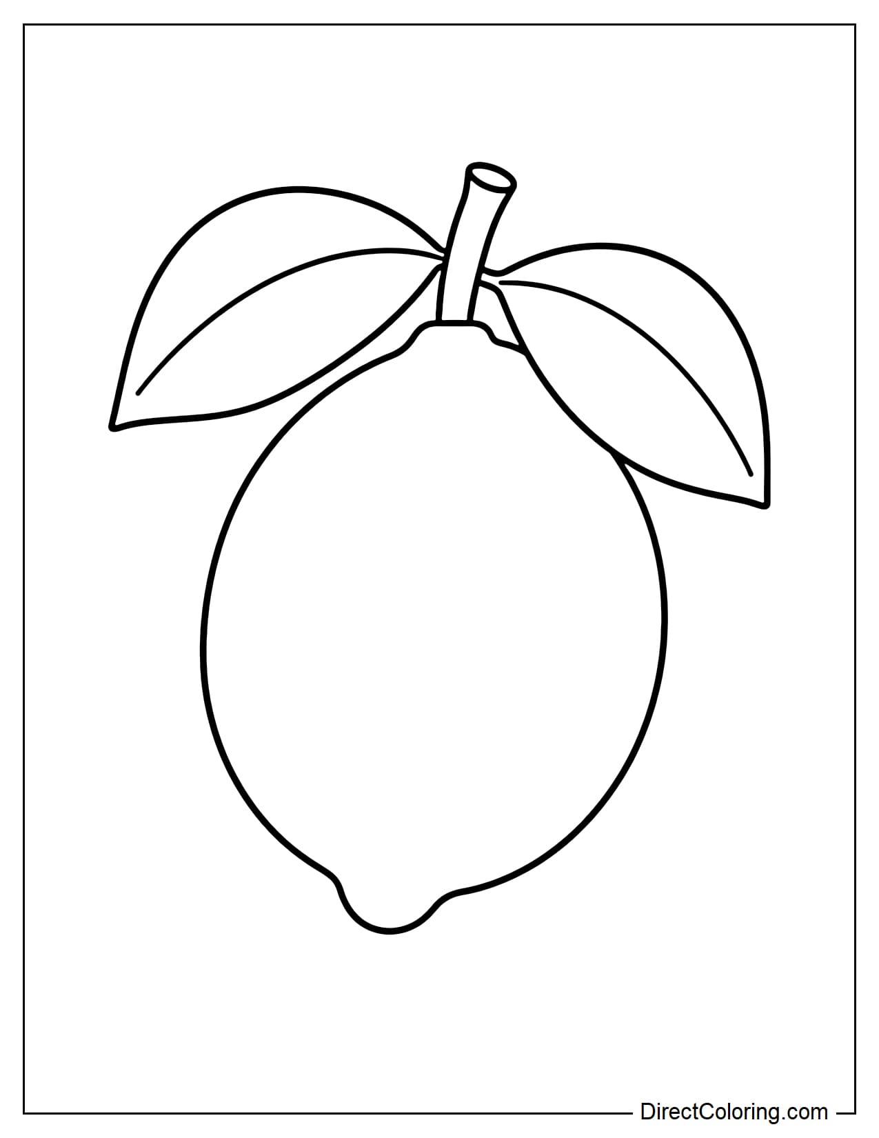 A large lemon with two large leaves and a short stem.