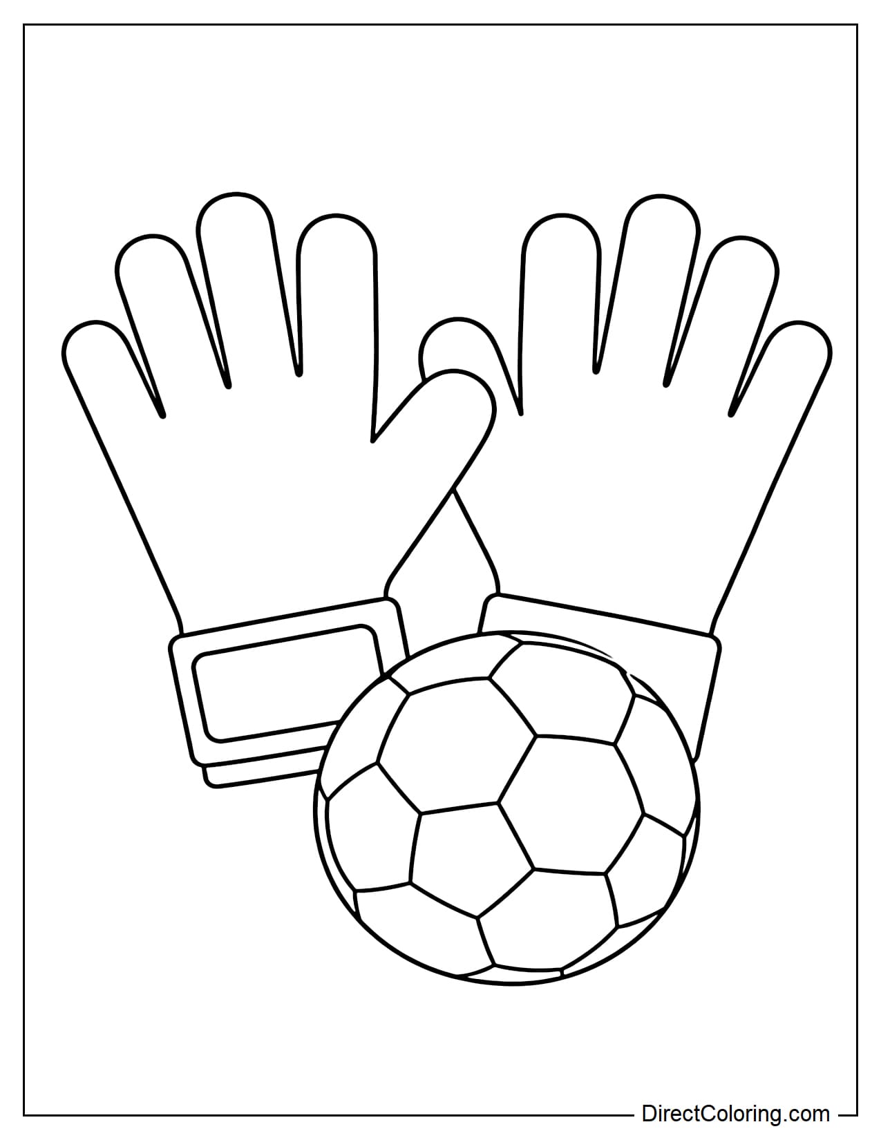 Large goalkeeper gloves placed next to a soccer ball.