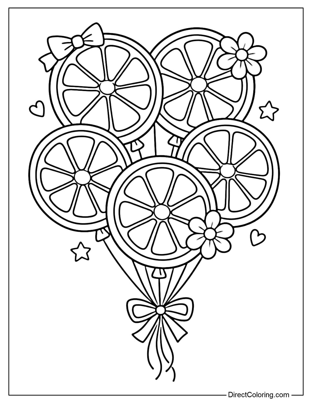 Coloring page for balloons made from orange slices.