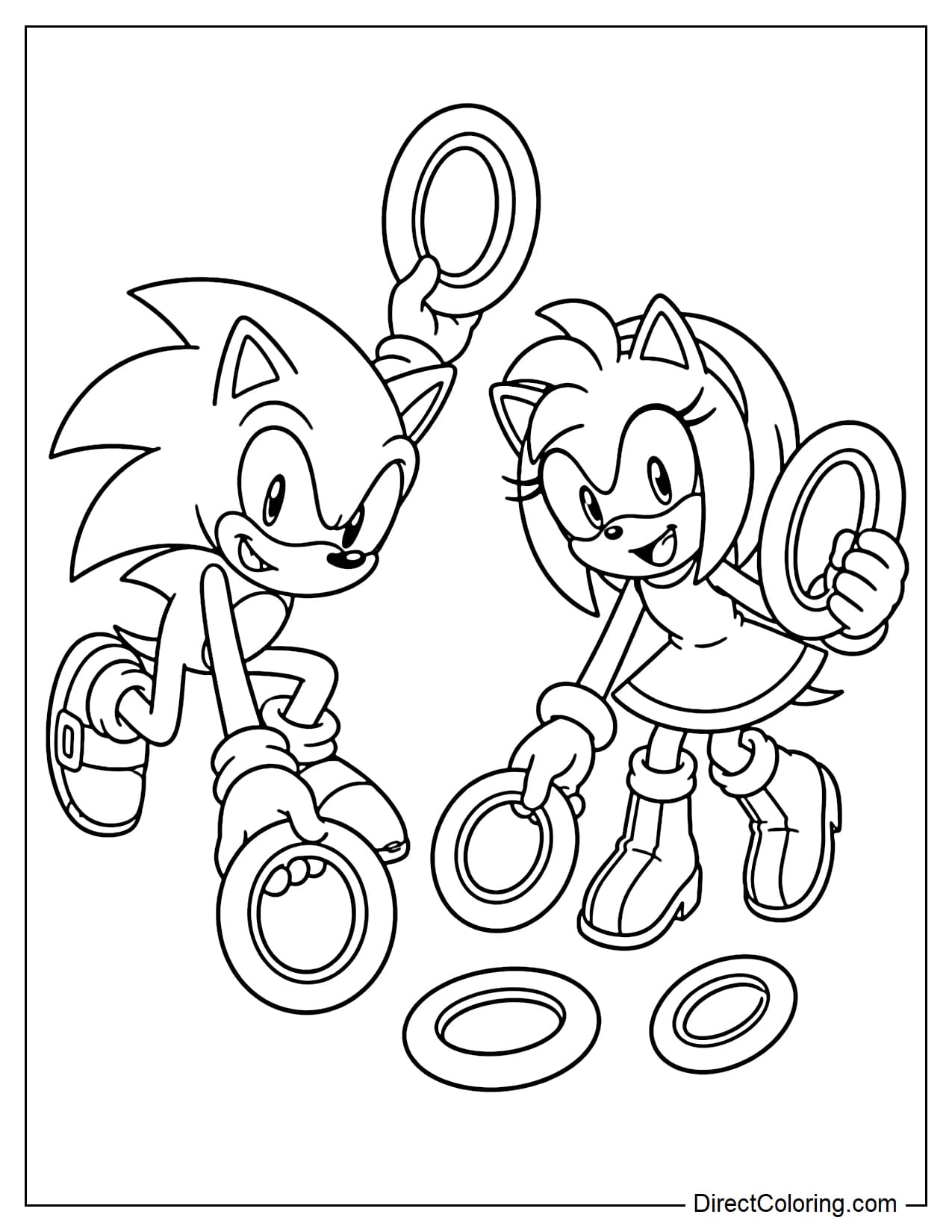 Sonic and Amy are happily collecting large gold rings.