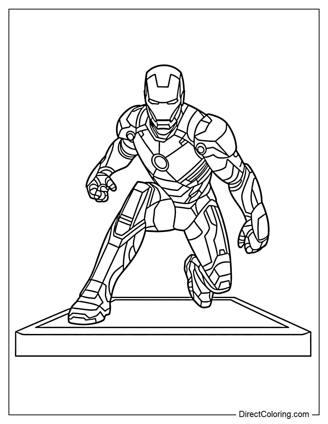 Iron Man lands on a simple rectangular platform.