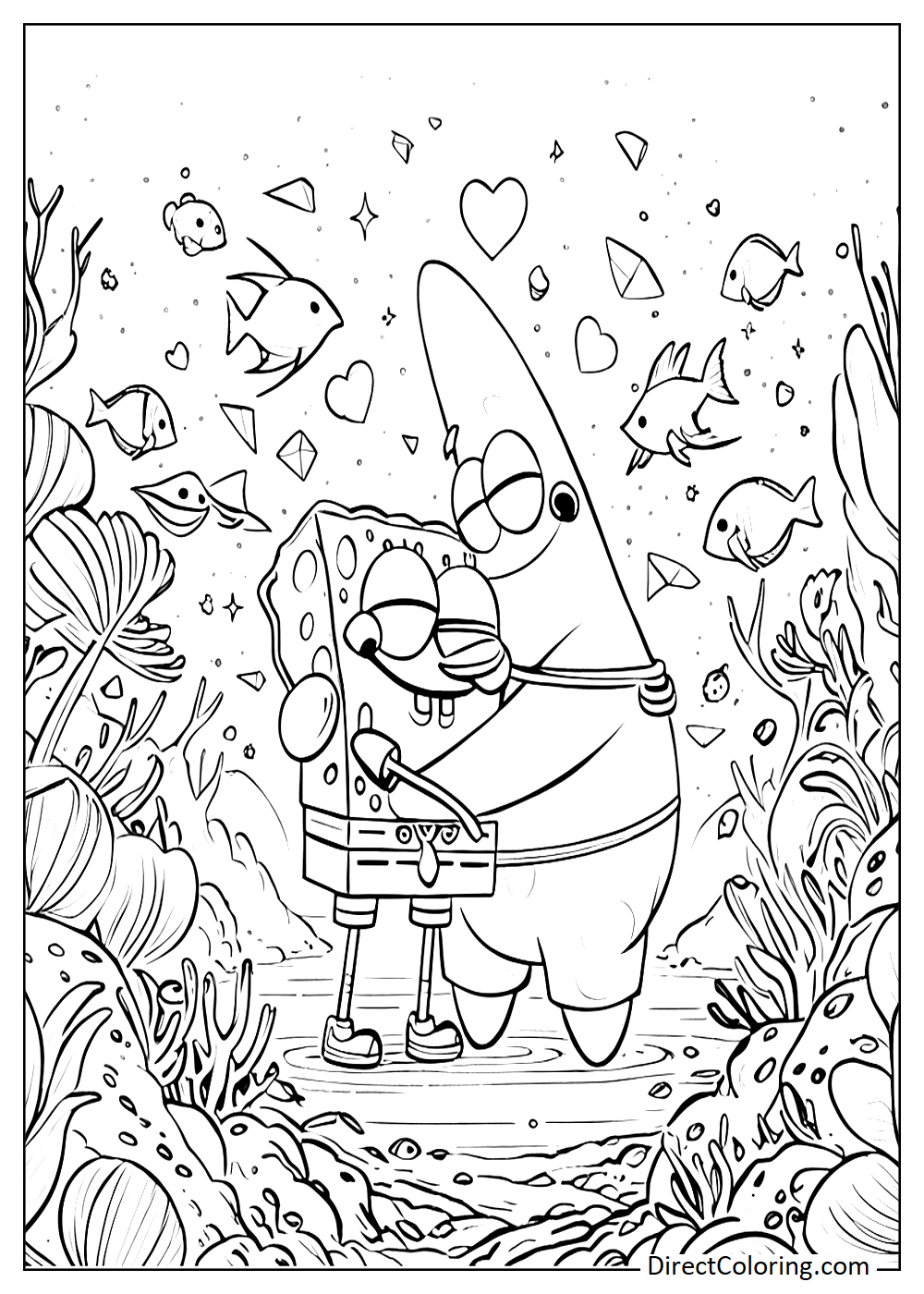 SpongeBob and Patrick under the sea coloring
