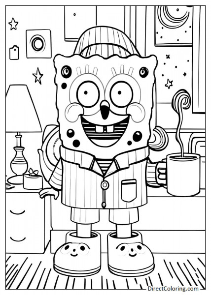 SpongeBob with a cup of coffee coloring