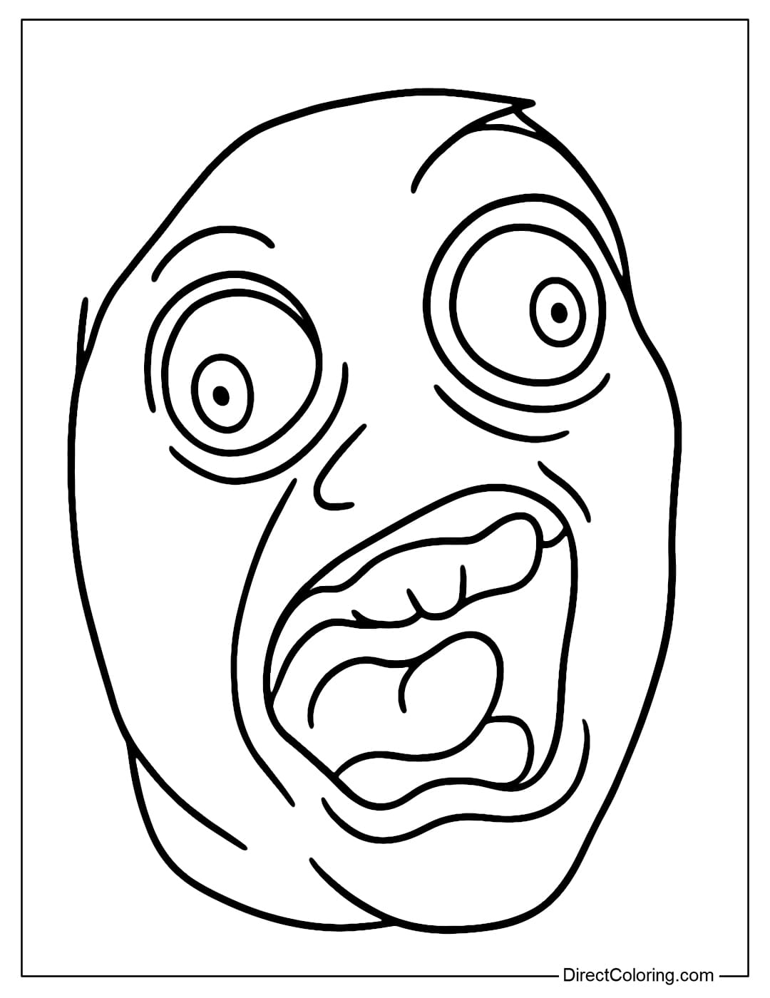A coloring page of a character with bulging eyes, shaking unevenly, and a distorted mouth, creating a sense of both silly and unique.