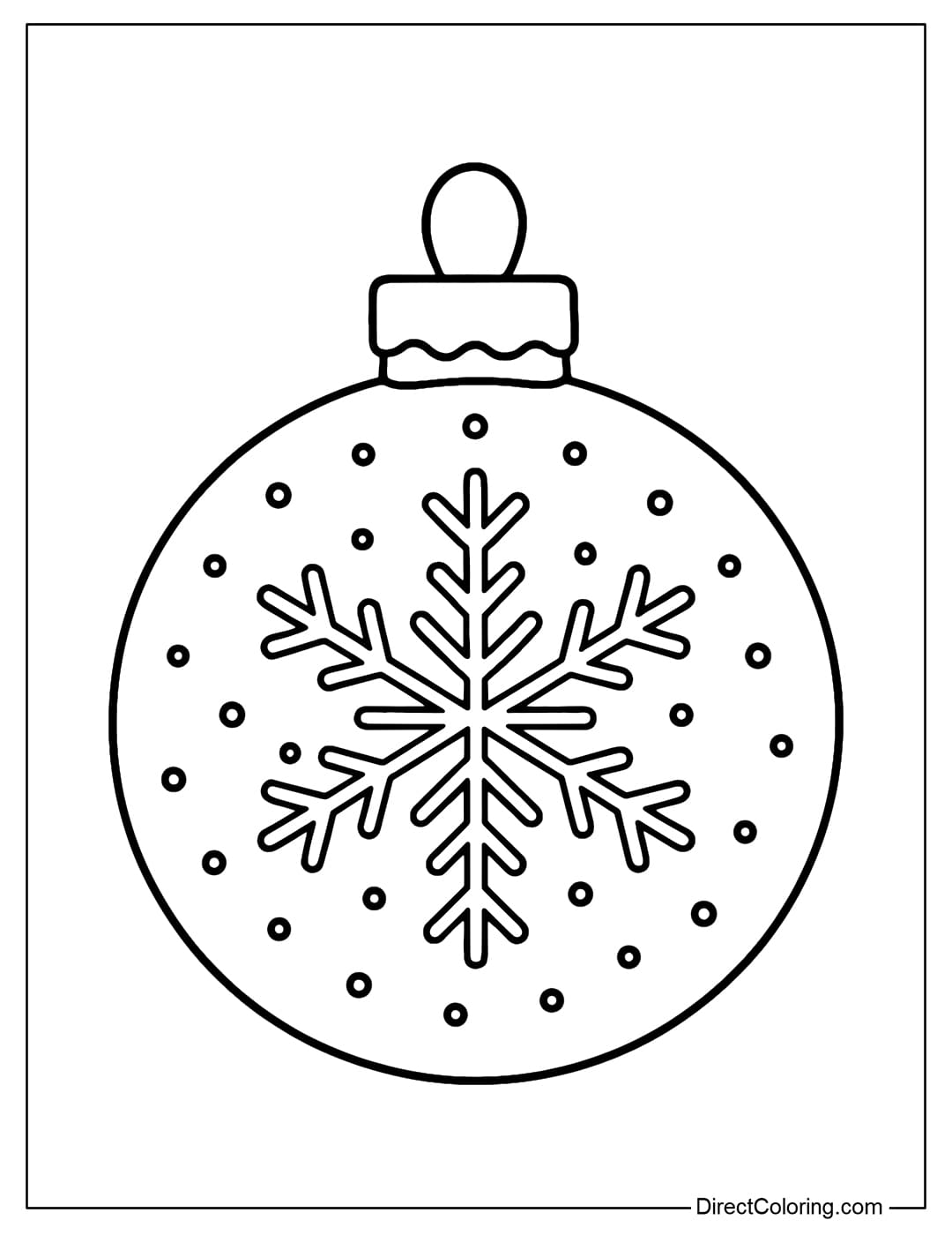 A transparent bauble coloring page with a snowflake in the center.